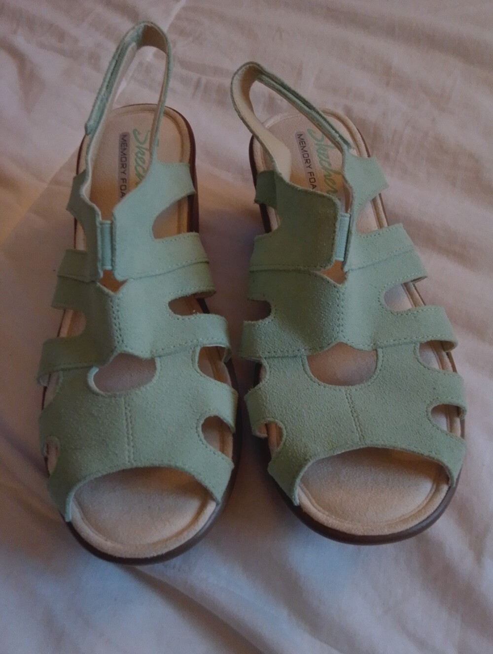 Skechers Women's Teal/Mint Green Slingback Wedge Sandals, 7.5